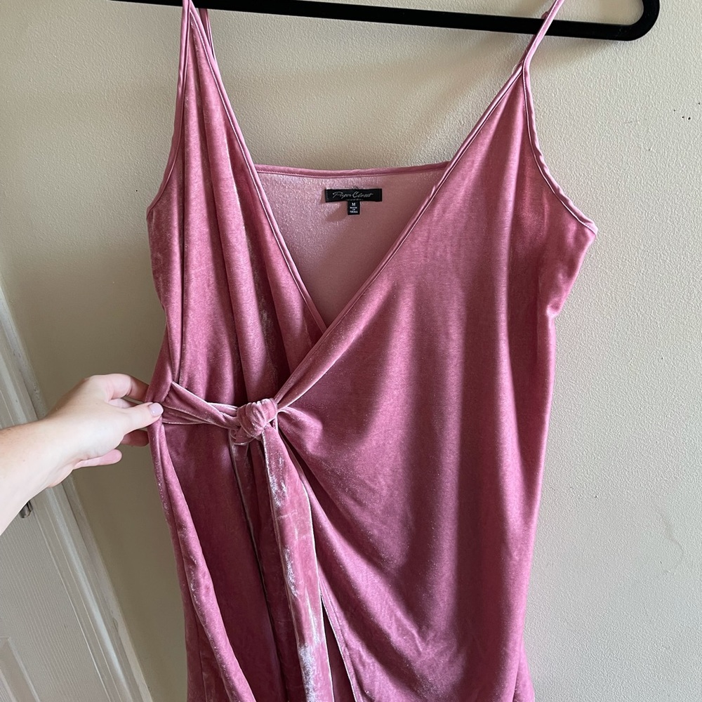 Pink Velvet Side Tie Mini Dress